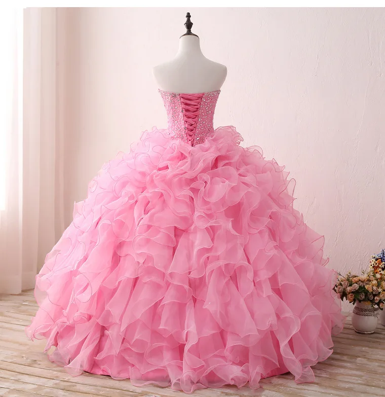 Doce Ruffled frisado vestido de baile, rosa Quinceanera vestidos, até o chão, pronto para envio, 15 anos, tamanho US2-US16, Primavera, 2023