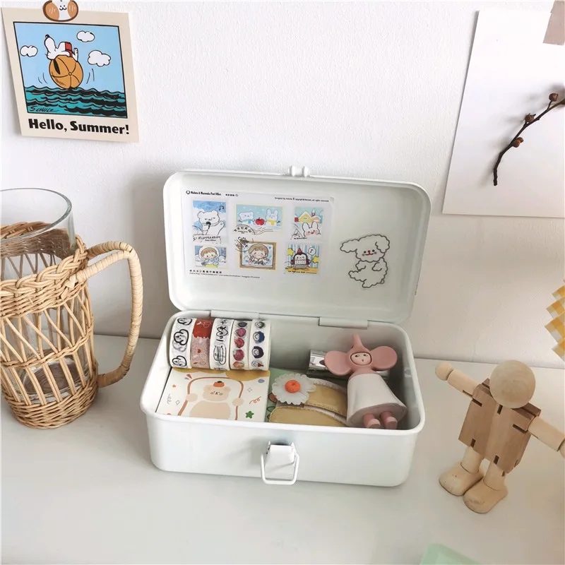 ins wind Hand account tape White desktop stationery storage box Iron box hand account storage box