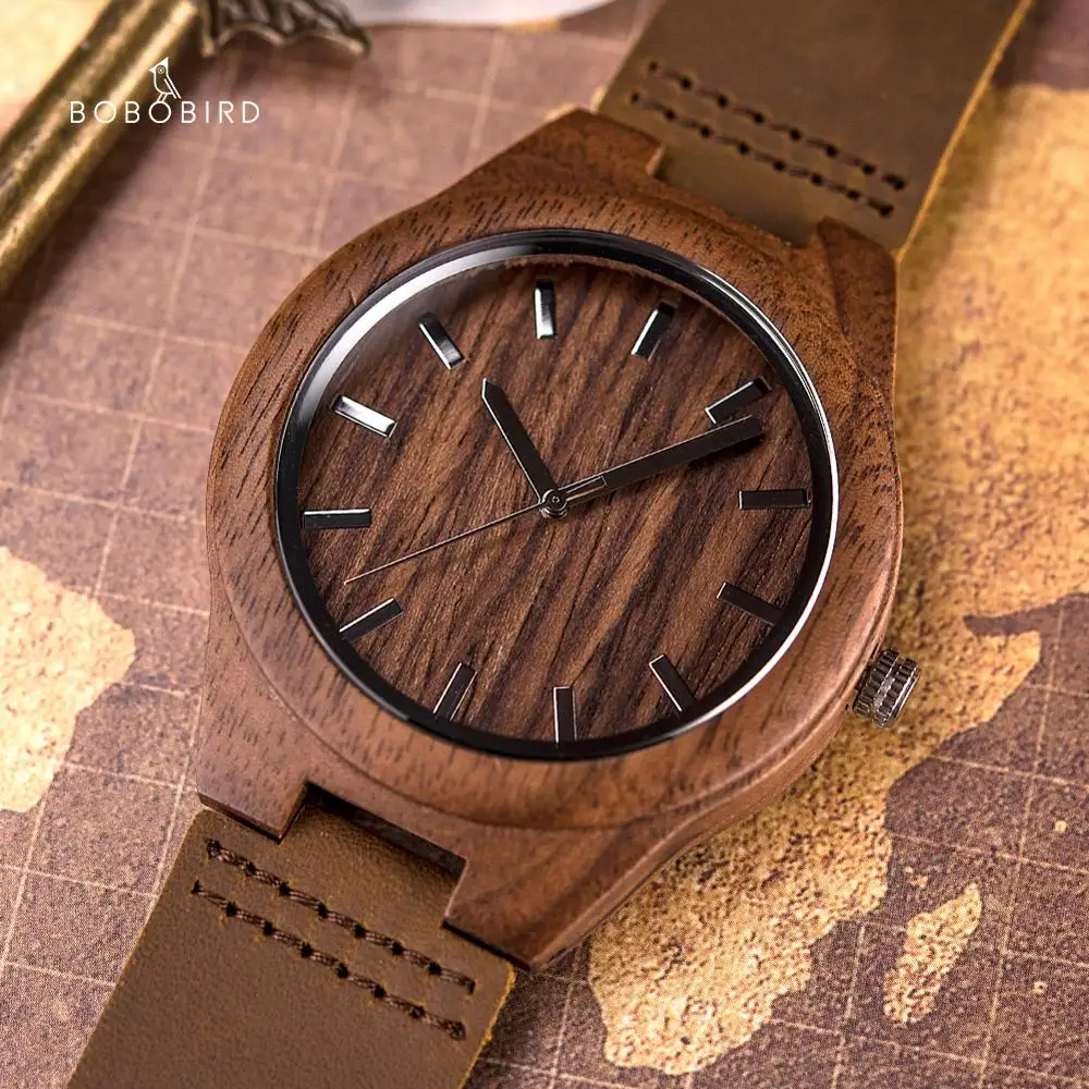 BOBO BIRD Walnut Wood Watch Men Women Quartz Wristwatches Male часы мужские наручные Timepieces Anniversary Gift Custom Engrave