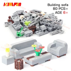 80pcs City House Sitting Room Furniture Sofa Table DIY Building Blocks Bricks Toys Accessories Decorate Compatible with Lego