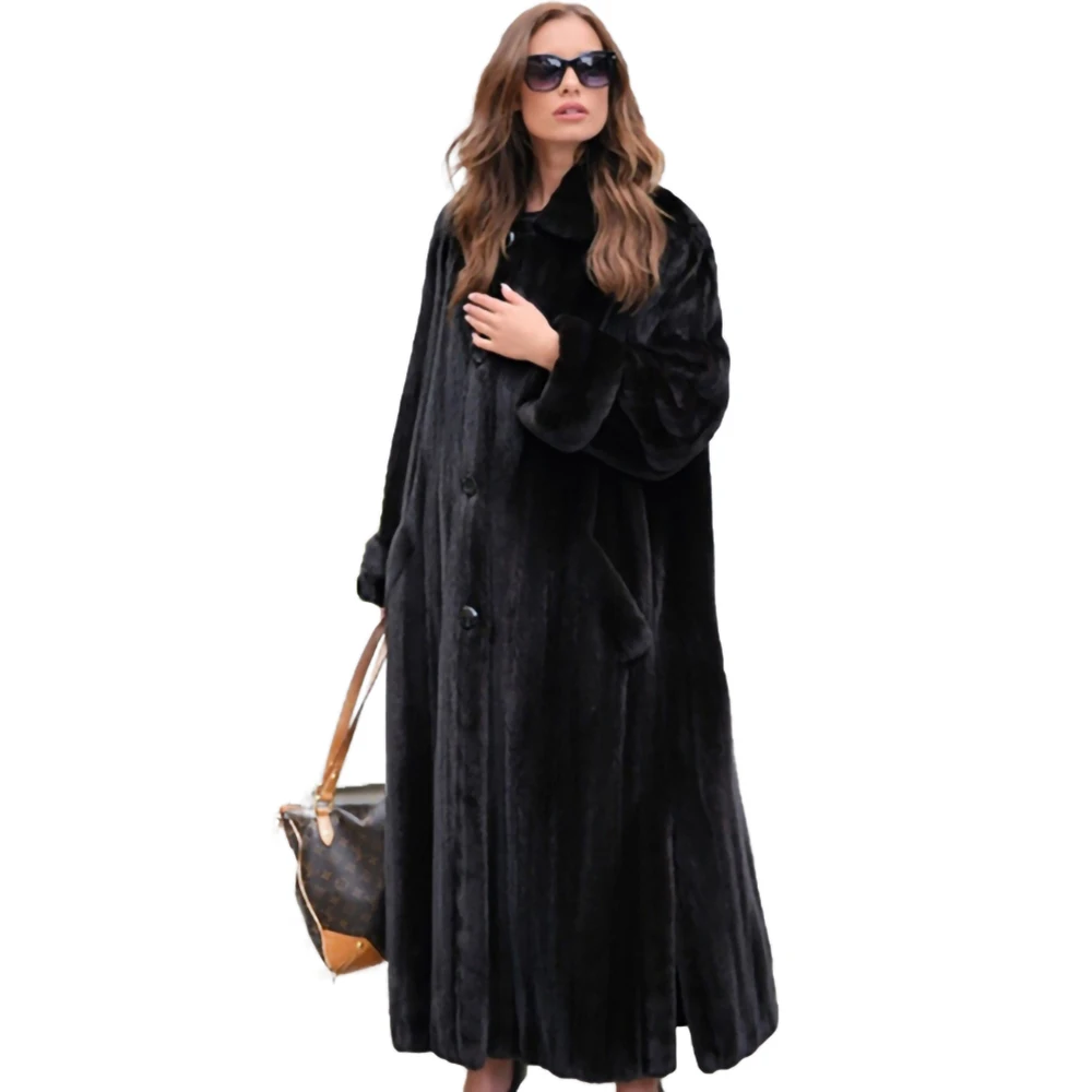 TOPFUR Genuine Mink Fur Overcoat Women Winter Luxury Temperament Outertwear Long Sleeve Knee-length Real Mink Fur Jacket Female