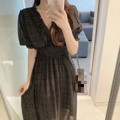 

v neck New New Summer Dress Girls Party Female Vintage Dress print short Sleeve Women Dresses long oversize Robe Vestido