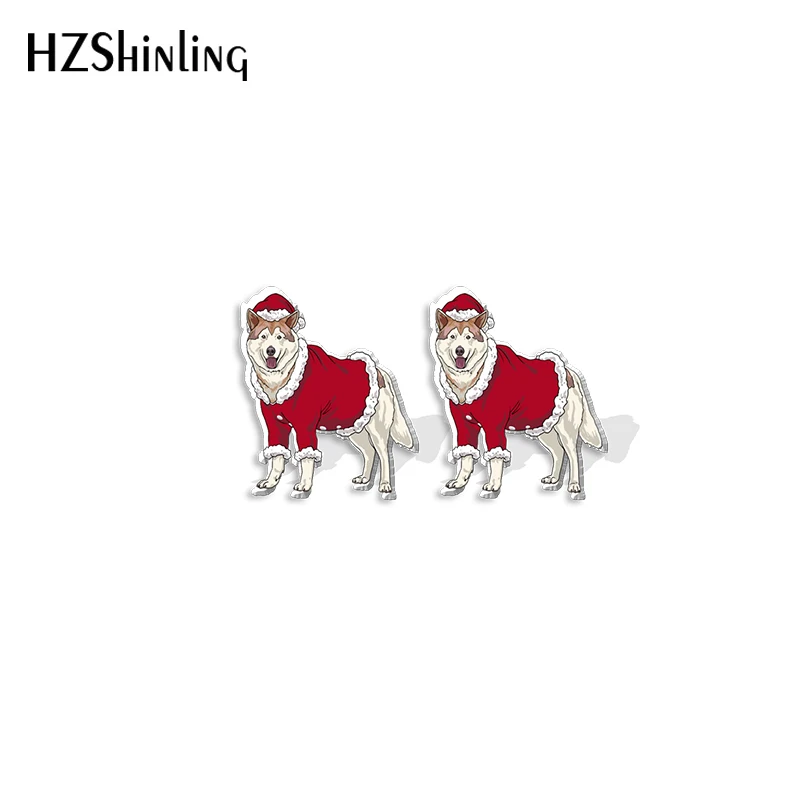 2021 New Christmas Husky Stud Earring Cute Dog Acrylic Resin Earrings Epoxy Handmade Jewelry Gifts Girl