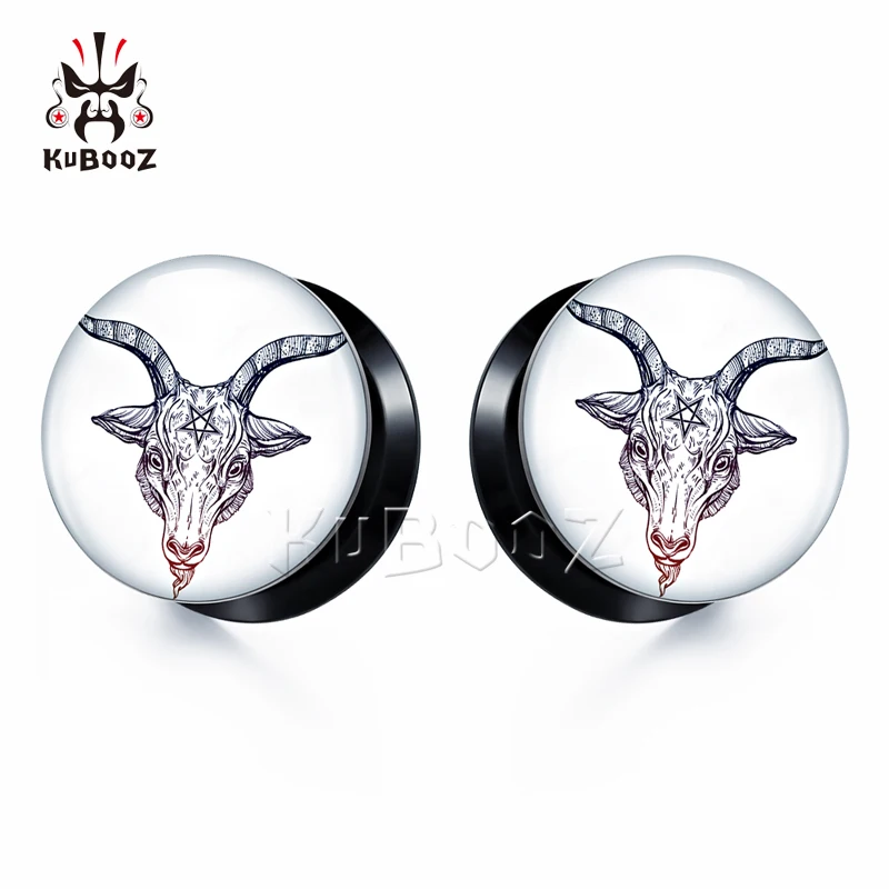 KUBOOZ Popular Red Deer Sheep Head Acrylic Ear Gauges Body Jewelry Piercing Ear Plugs Tunnels Fashion Earring For Gift 6-30mm