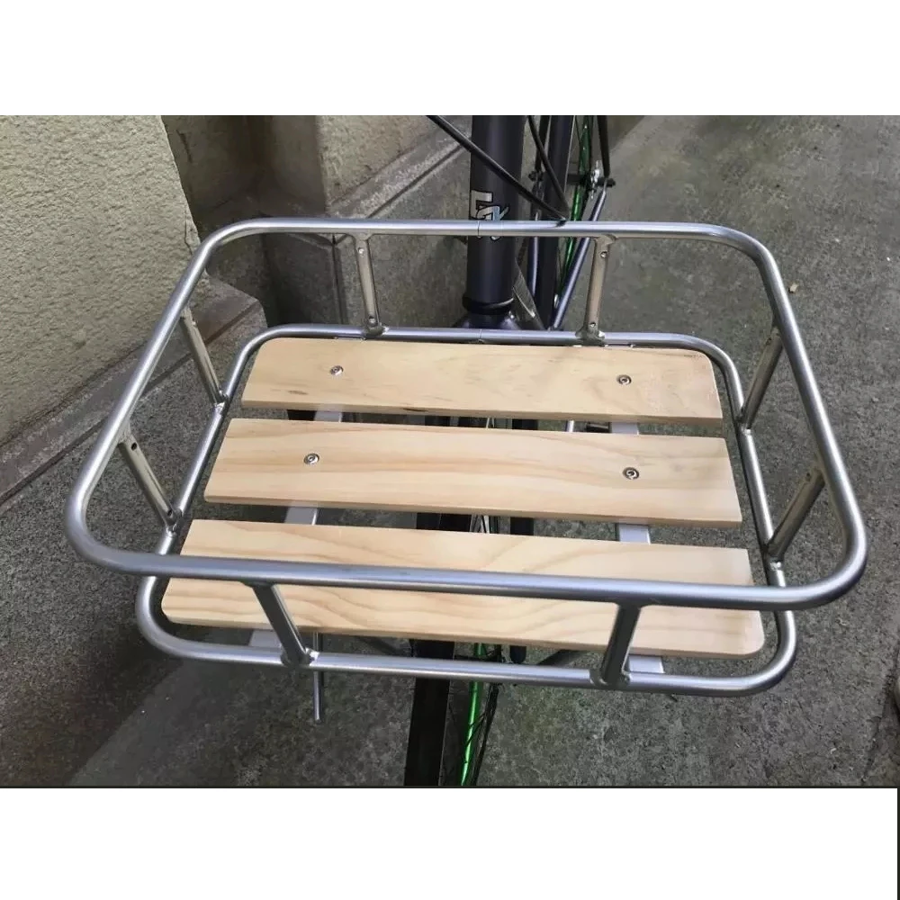 Vintage Bike Basket Aluminum Alloy Steel Wooden Hoppet For 26 Inch 700C Bicycles Commuter Cycling Parts