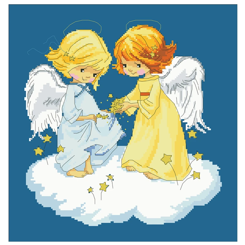 Angel sisters cross embroidery kits aida fabric 18ct 14ct 11ct denim blue cotton thread beads stitch embroider craft set