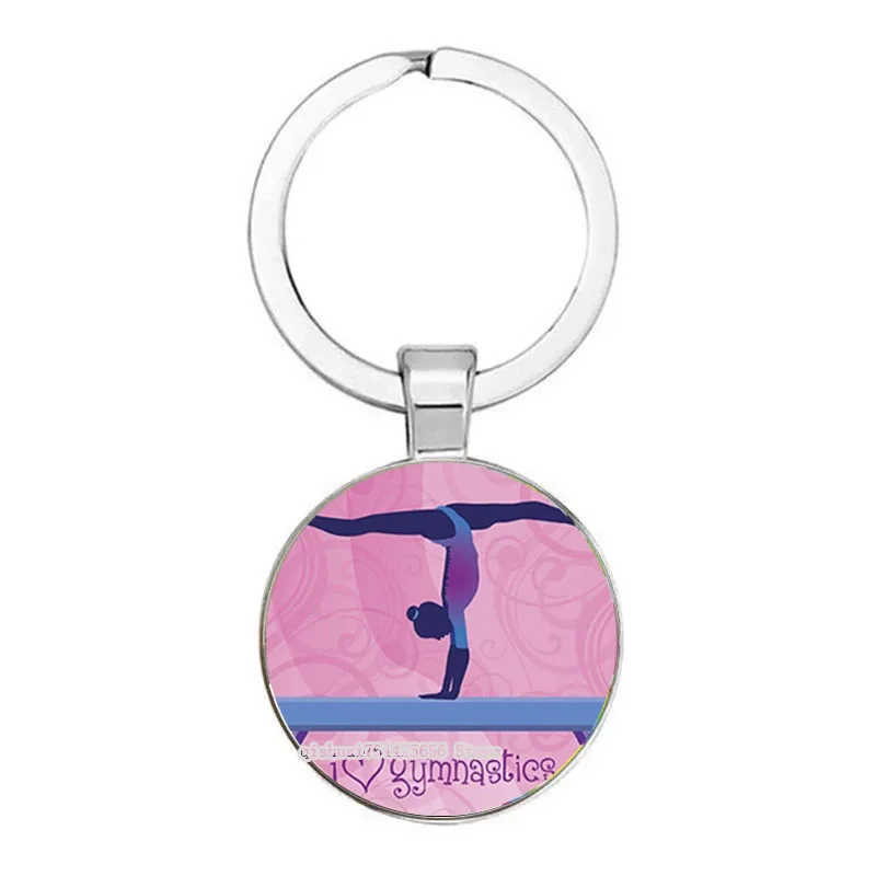 Leisure Gymnast Pattern Keychain Rhythmic Gymnast Pattern Glass Pendant Keychain Gymnast Souvenir Gift