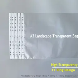 Landscape A3 Transparent Bag 11 Ring Binder Folder A3 Paper Bag Clear File Paper Organizer Protective Document Bag For Documents