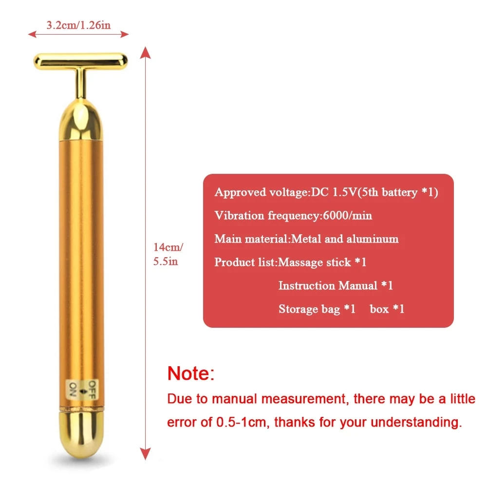 24k altın enerji güzellik çubuğu titreşimli yüz silindir masaj t-şekil yüz germe cilt sıkılaştırma anti-kırışıklık masaj silindiri