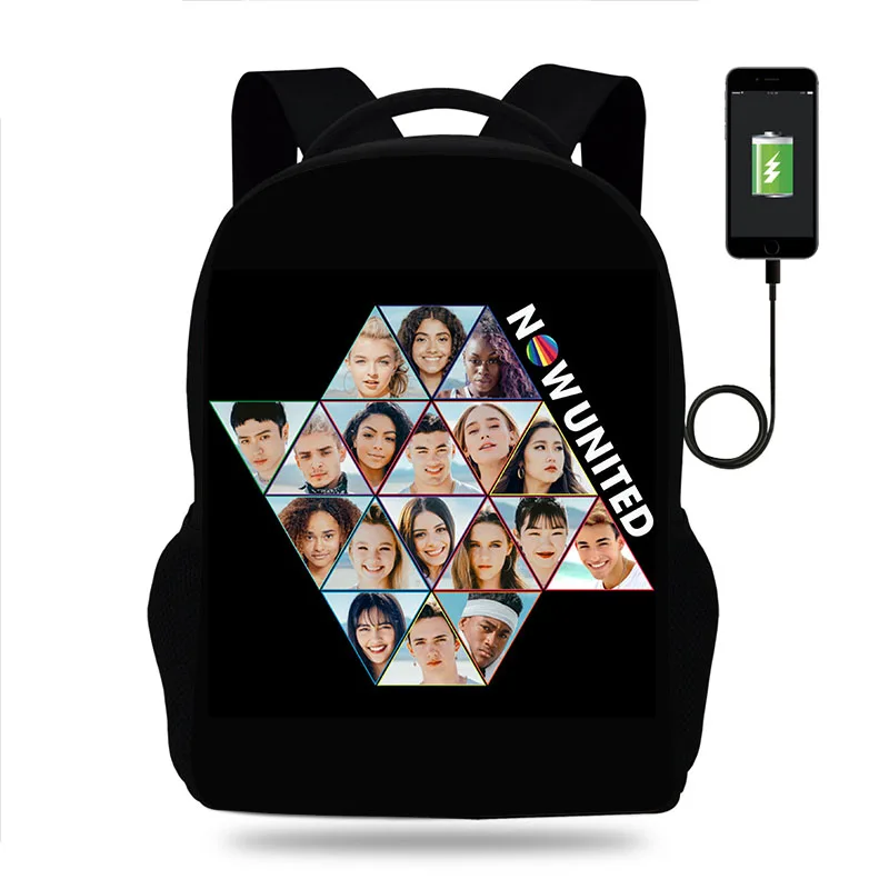 New Now United Backpack Student School Bag Teenager Book Bags Men Women Rucksack USB Travel Knapsack Mochila