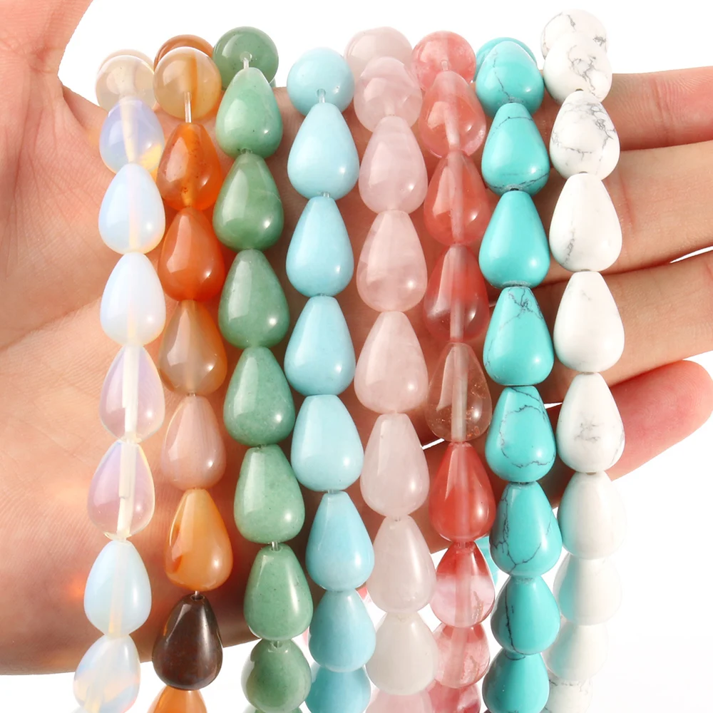 Natural Stone Beads Jades Turquoises Opal Quartz Waterdrop Shape Loose Beads for Jewelry Making DIY Bracelet Accessories