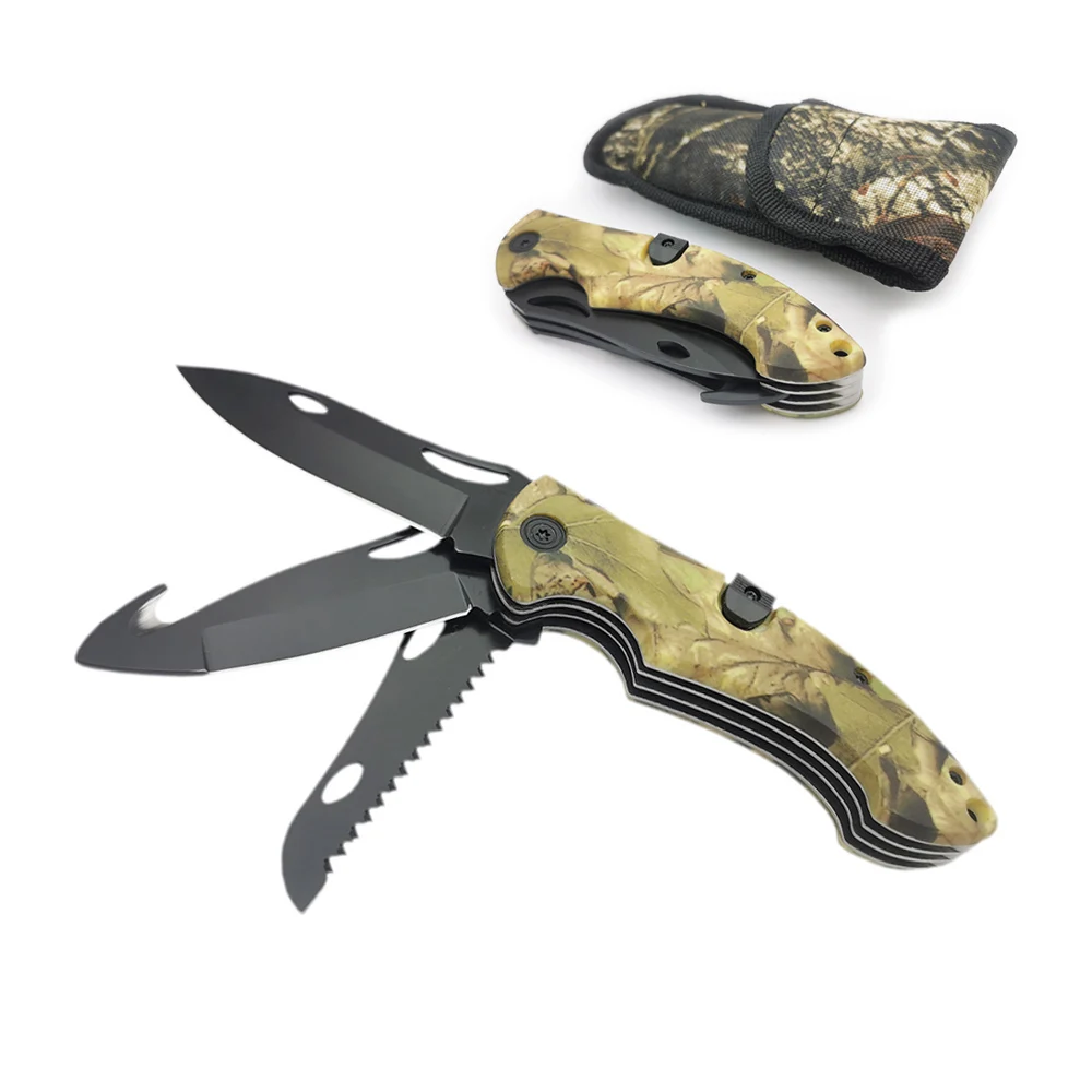 Outdoor multifunctional folding knife and hook and saw three in one sharp blade anti slip ABS handle camping survival EDC tool