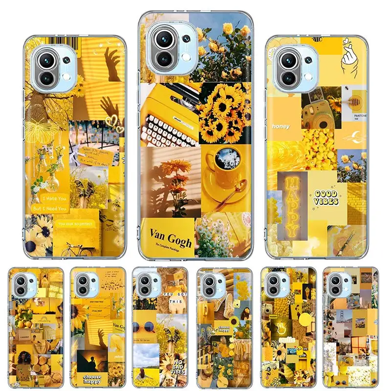 Aesthetic Yellow Case Coque For Xiaomi Mi 11i 11 Ultra Note 10 Lite 9T 10T Poco X3 NFC F2 F3 M3 M2 Pro X2 Cover Funda