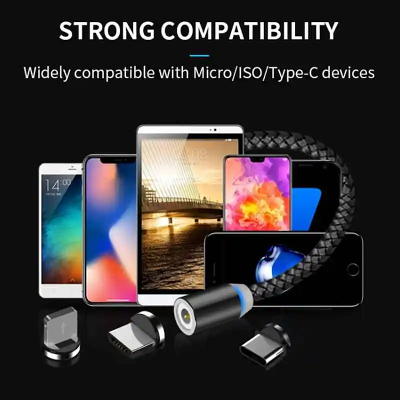 3 in 1 Round Magnetic Phone Cable for Micro/IOS /Type C Cell Phone Fast Charging magnetic usb cable For samsung s9 xiaomi mi a2 - náhled 5