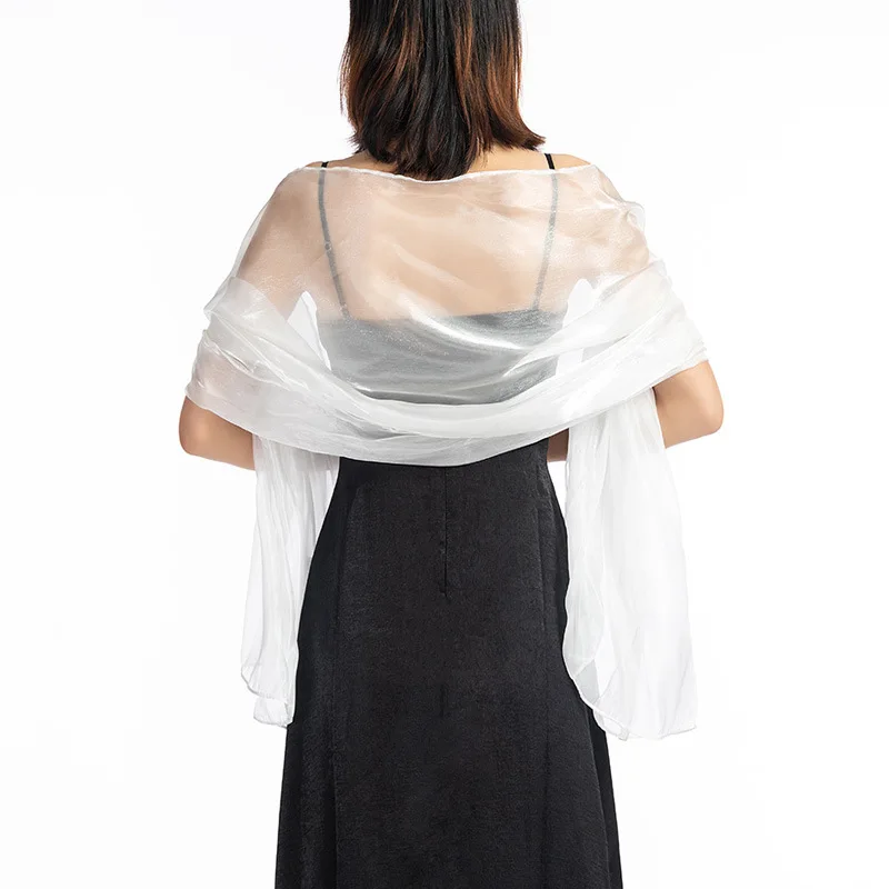 Sexy Transparent Solid Color Yarn Long Shiny Sunscreen Cloak Shade Shawl Female Wedding Bridesmaid Party Evening Dress Scarf T58