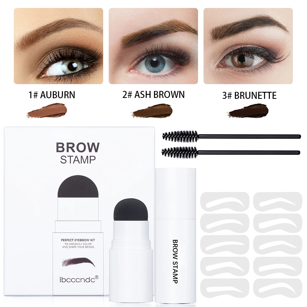 New Dark Brown Eyebrow Stamp Kit Waterproof Lasting Eye Brows Cream With Stencil Eyebrows Cards  Natural Contouring Makeup Kit