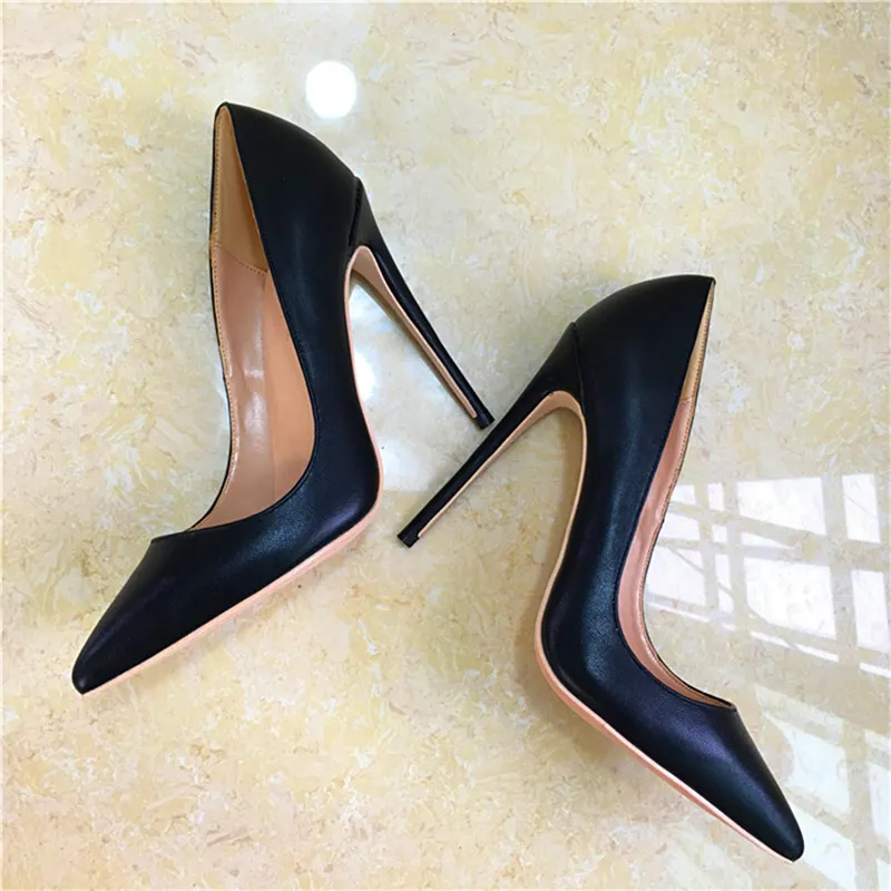 Tikicup Solid Black Matte Women Pointed Toe Slip On High Heels Elegant Ladies Chic Stiletto Pumps OL Fashion Dress Shoes