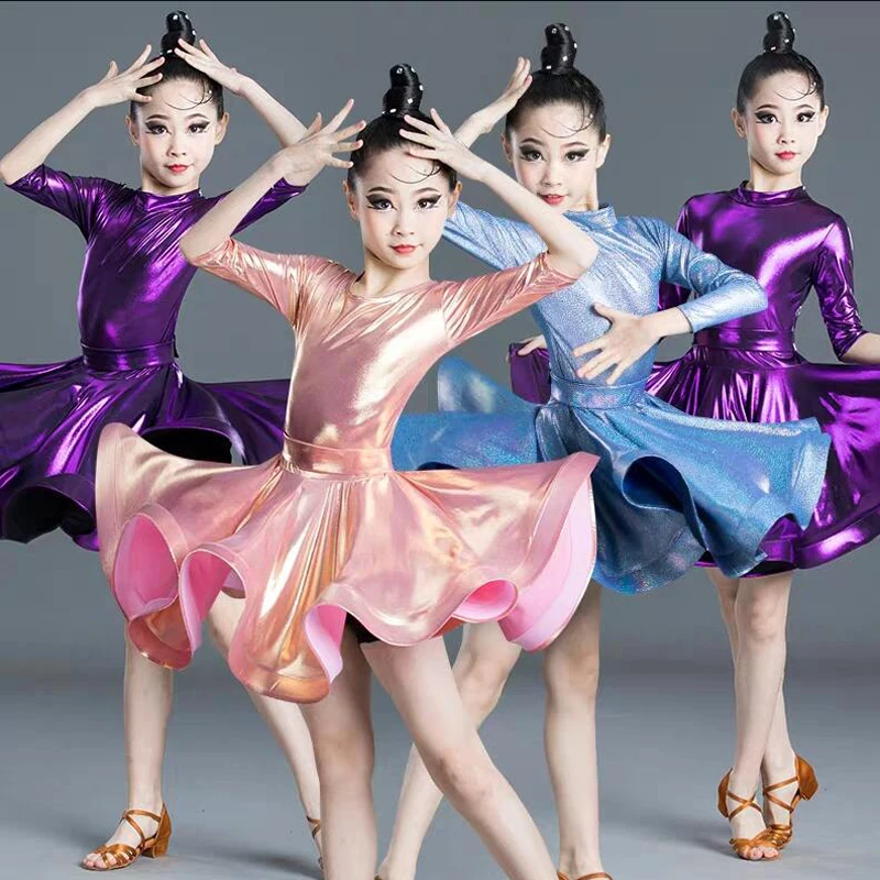 Girls Professional Latin dancing dress Kids Ballroom Salsa Dance wear clothing Children's Competitions Latin Stage wear clothes