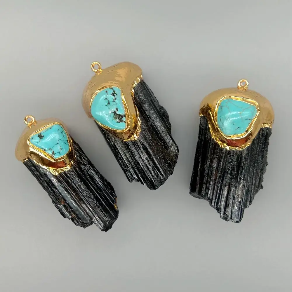 Black Tourmaline Irregular Shape Blue Turquoise Pendants Healing Stone Pendant