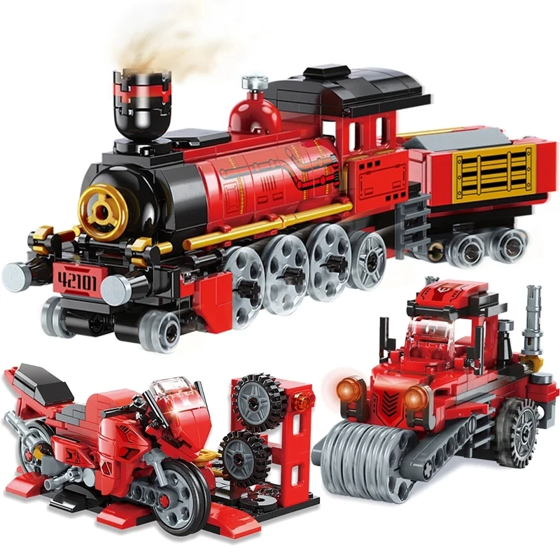 New High-Tech 305PCS Christmas Country City Train Motor Building Block Toys 3in1 Deformation Set Bricks Car for Children Gift