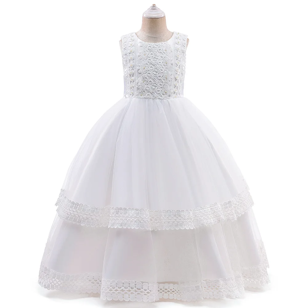 White Long Bridesmaid Kids Clothes For Girls Embroidered Gown Party Wedding Clothing Girl Clothing Princess Dress 4 10 12 Years