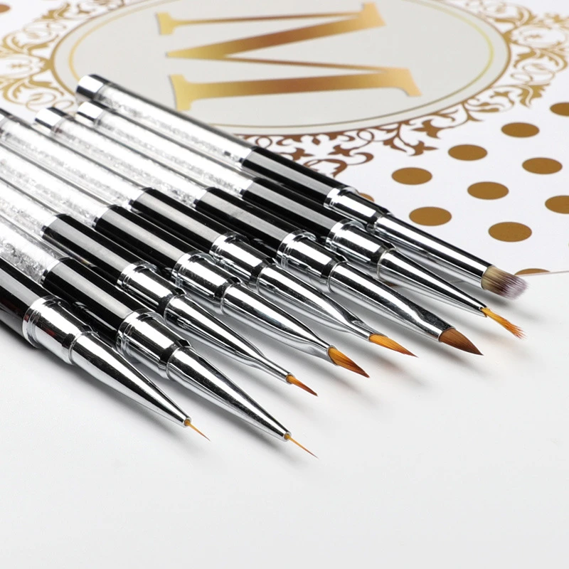 8pcs Nail Art Brush Set:Crystal Handled,for Liner Flower Painting,Daisy Checker Gel Design Manicure Kit in Box NAB024