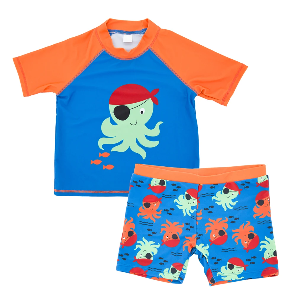 Summer New Arrival 2 PCS Kid Boys Rash Guard Child Swimwear Truck Beach Short Baby Swimsuit Private Label Board Short Set