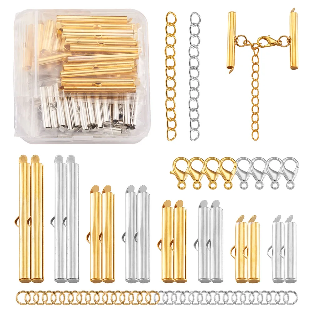 

1 Set Slide On End Clasp Buckles Tubes Crimp End Beads Extender End Chains Jump Rings Lobster Clasps DIY Jewelry Making