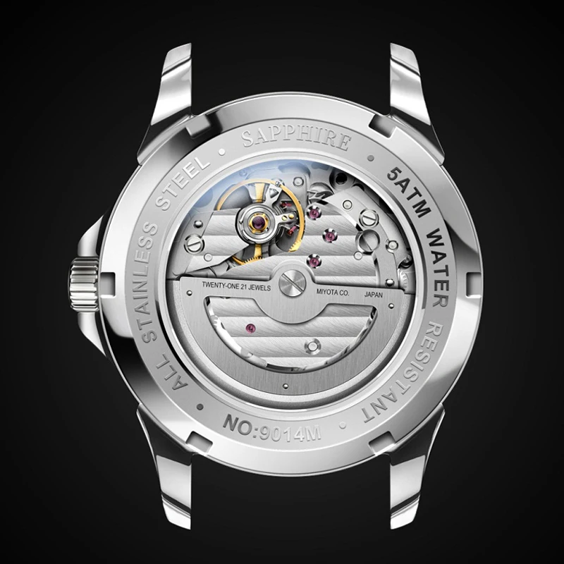 ロビニ-メンズ機械式時計,ビジネスドレス,自動日付,フルスチールスチール,発光ハンド,防水,新着