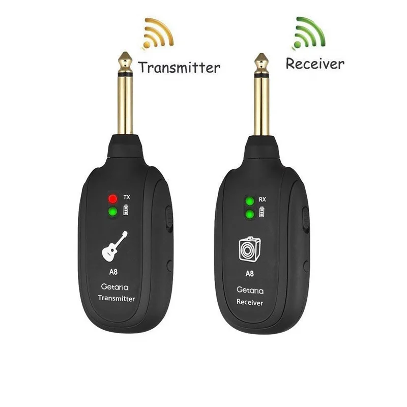 Hot A8 Guitar Wireless System Transmitter Receiver Built-in Rechargeable Built- in Rechargeable wireless guitar transmitter