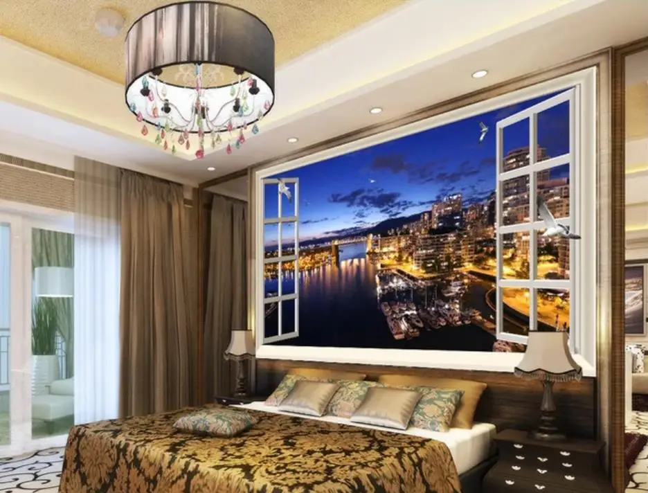 

beautiful scenery wallpaper city starlight night landscape hd tv background wall decoration painting outside the window