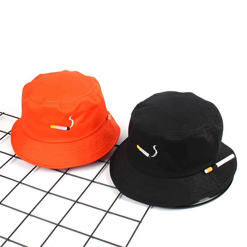 2021 Solid Black Männer Frauen Eimer Hut Zigarette Stickerei KEIN CHILL Hip Hop Angeln Kappe Erwachsene Unisex Panama Bob Hut Flache Sonnenhut