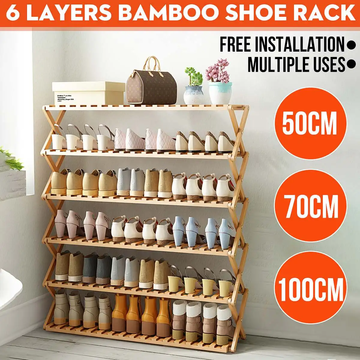 

Bamboo 3-6 Tiers Plant Stand Rack Multiple Flower Pot Holder Shelf Indoor Outdoor Patio Planter Display Shelving Shoes Shelf