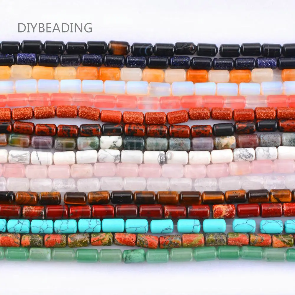 Tube Beads for Jewelry Making Natural Howlite/Unakite/Tiger Eye/Aventurine Crystal and Stone Smooth Round Tube Spacer Beads