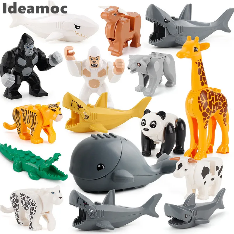 Compatible Animals Building Blocks for Children MOC City Farm Forest Bricks Giraffe Whale Elk Toys for Boy Girl Gift Montessori