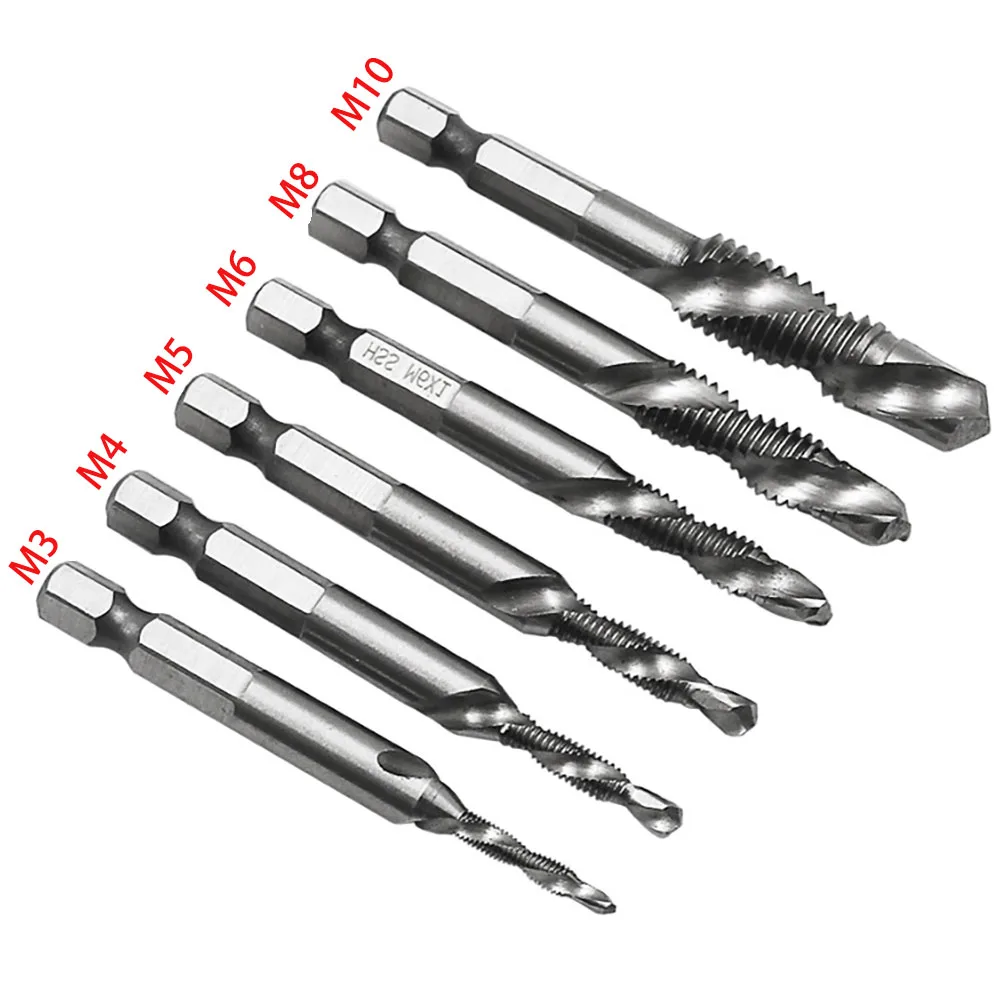 Filo M3 M4 M5 M6 M8 M10 Vite Tap Drill Bit HSS Rubinetti Svasatura Sbavare Metrica In Acciaio Ad Alta Velocità 1/4 IN Cambio Rapido Hex Shank