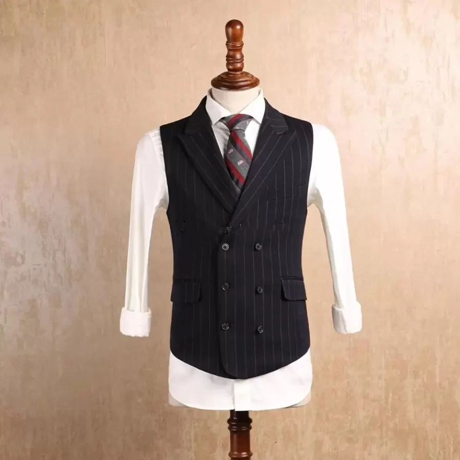 

Men's Striped Double Breasted Groom Vest Slim Fit Wedding Party Business Suit Vest