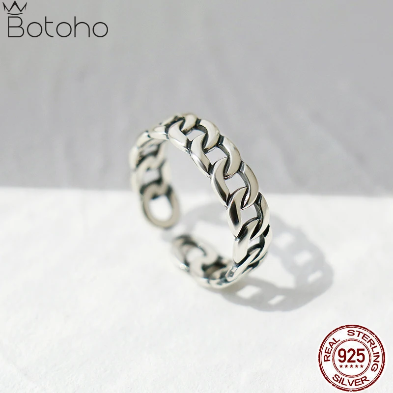 

BOTOHO 100% 925 Sterling Silver Ring Punk Ring Cycle Chain Finger Rings for Men Fine Jewelry Resizable Couple Ring Men Jewelry