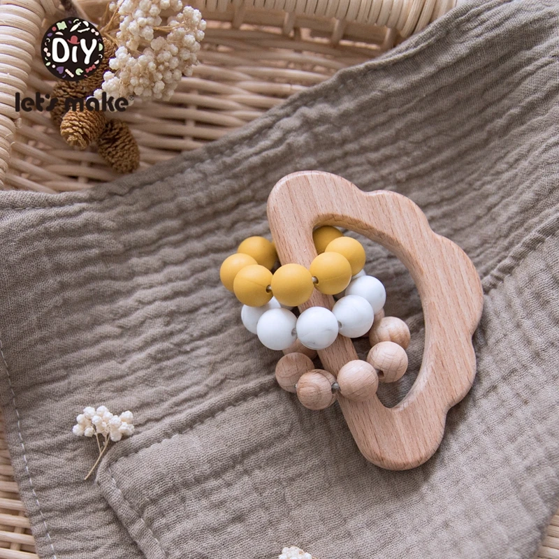 Let's Make 1pc 아기 장난감 아기 Teethers 실리콘 구슬 아기 젖니가 남 나무 Teether 장난감 Bpa 무료 실리콘 구슬 아기 침대 장난감