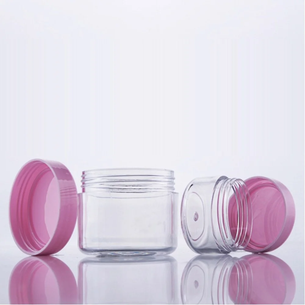 50pcs Empty Cream Jar Clear Plastic Containers Pink Cap Bottle Cosmetics Packaging Pot Refillable Glitters Box 3g 5g 10g 15g 20g