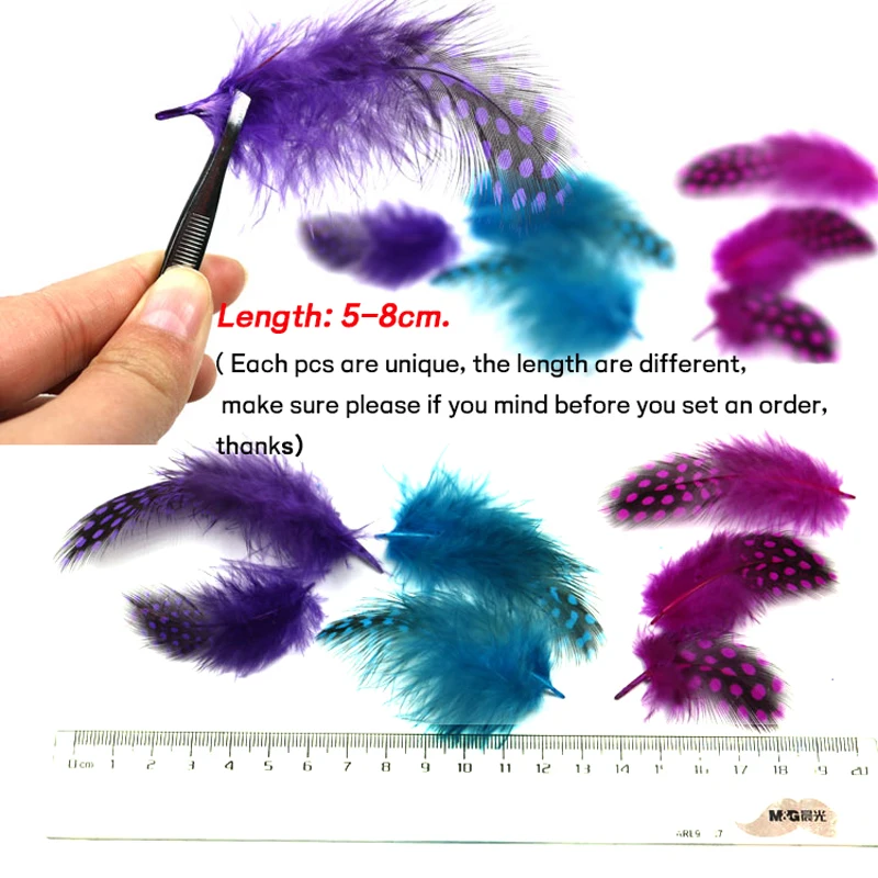 50PCS Dot Dyed Guinea Pearl Hen Feathers Spey Flies Tailing Cheeks Soft Hackle Streamers Wet Dry Fly Tying Feather Material