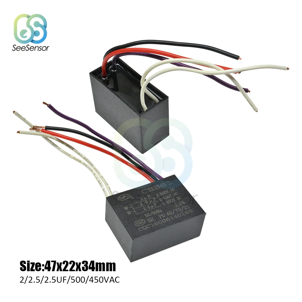 

CBB61 Starting Capacitance AC Fan Capacitor 2UF+2.5UF+2.5UF AC 500V 450V 5 Wires CBB Motor Run Capacitor For Ceiling Fan