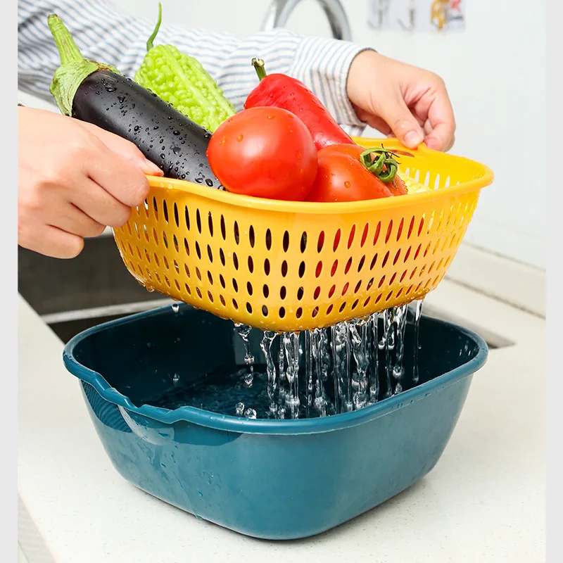 1pc Silicone Drain Basket Fruit Vegetable Washing Basket Colander Strainer Collapsible Drainer with Handle Kitchen Storage Tool