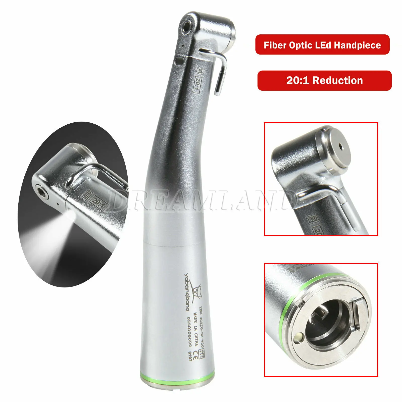 

Dental Implant 20:1 Reduction Fiber Optic LED Low Speed Contra Angle Handpiece Push Button Turbine Fit Nsk Kavo