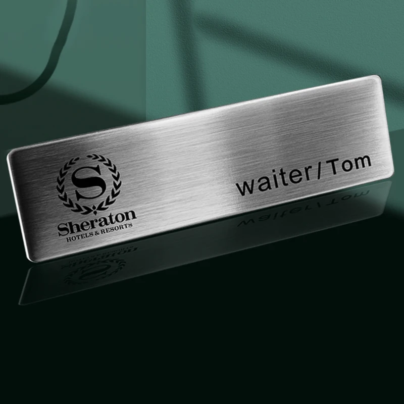 Pensonalized Brushed Name Badge Holder Laser Engraved Pin Tag Metal Stainless Steel Plate 70X20mm