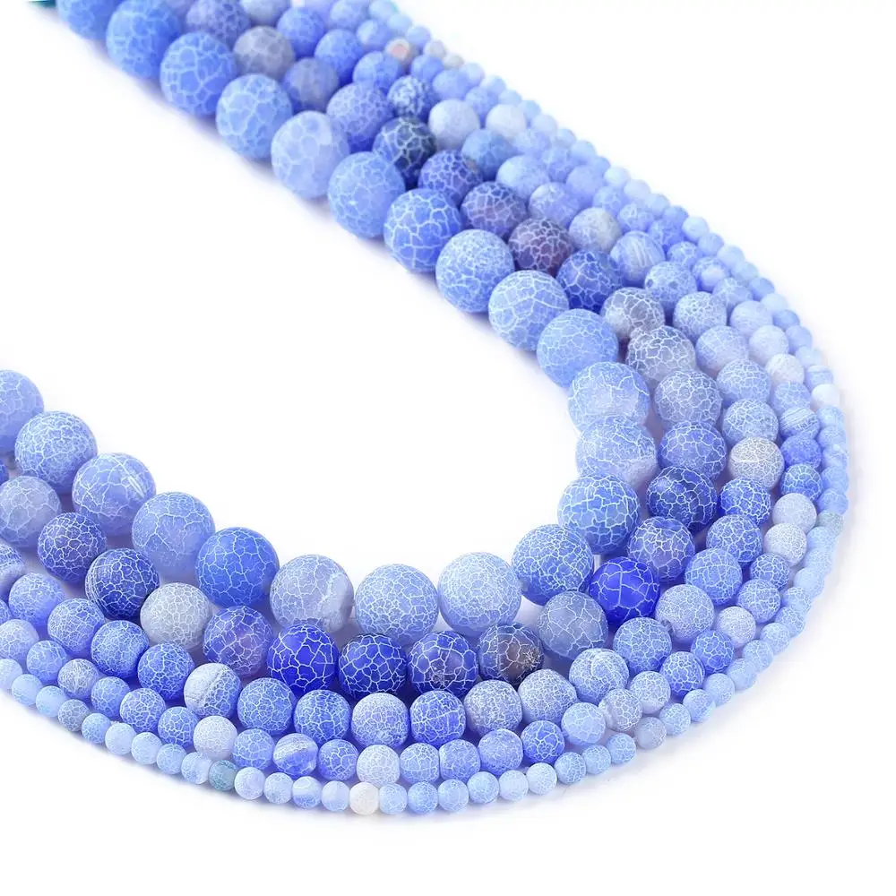 Light Blue Dyed Weathered Agate Round Loose Spacer Beads 4 6 8 10 12MM for Jewelry Making Bracelet Necklace Mineral Accessories