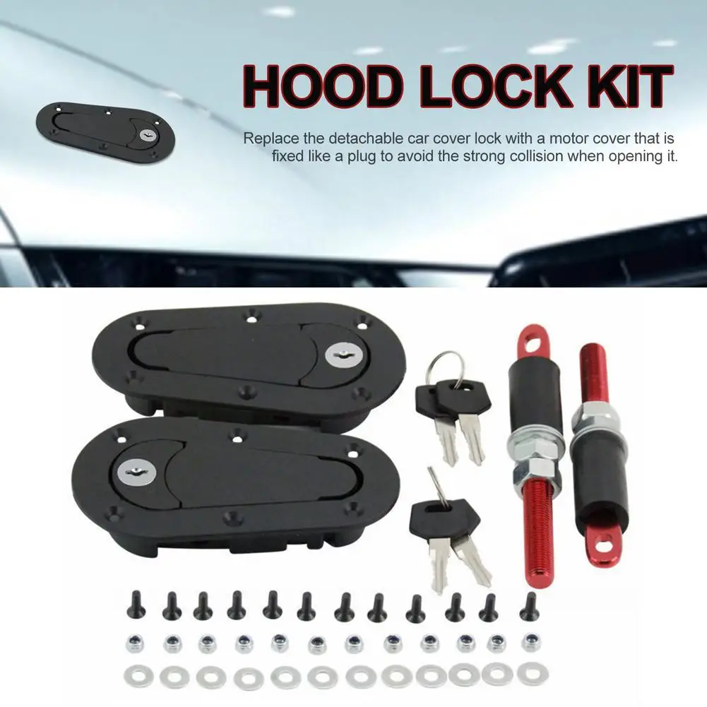 

Car Hood Lock Kit Universal Racing Car Hood Pin Engine Bonnet Latch Lock Kit Refitting With Keys Hood Lock Mount Car Accessories