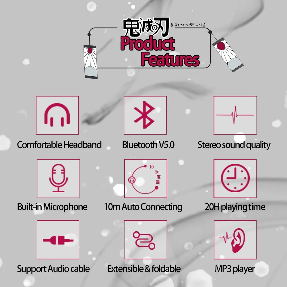 Đồ Chơi Cosplay Anime Tai Nghe Demon Slayer Kamado TanjirouHint Màu Bluetooth Không Dây Đầu Gắn Cắm Thẻ Điện Thoại Di Động