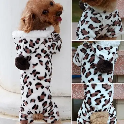 Leopard Warm Winter Pet Dog Hoodie Winter Dog Clothes Coat Cotton Jacket Dog Puppy Clothes Hoodie Jumpsuit Pajamas Outwear Coat