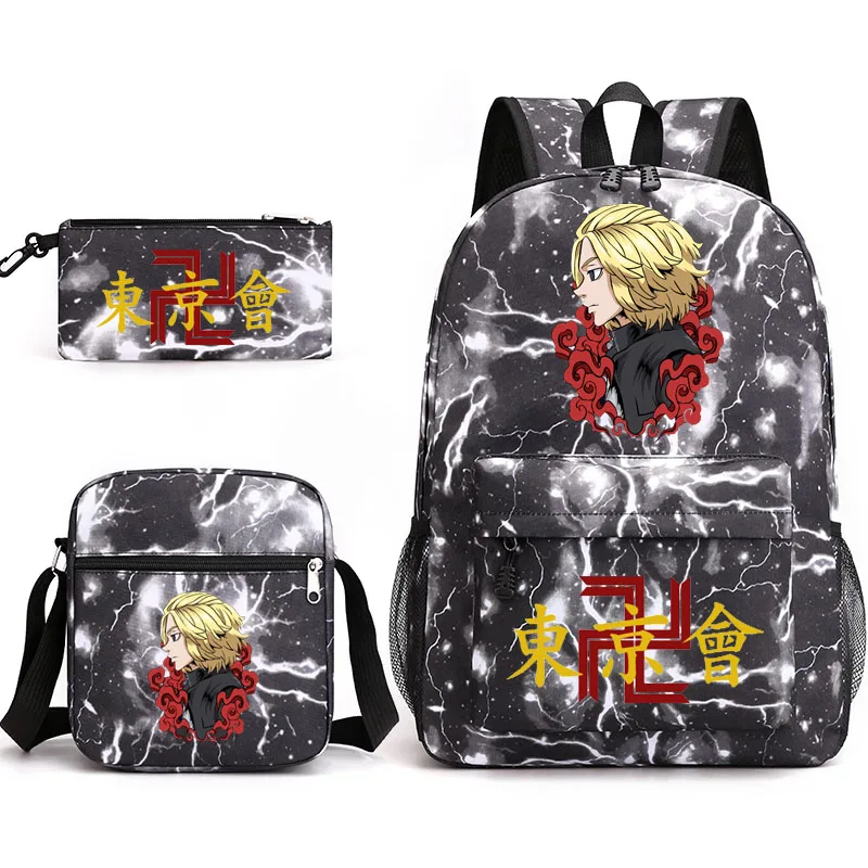 tokyo revengers printed anime backpack teen bag men's laptop bag canvas school bag boys and girls 3 pieces/set of casual backpac